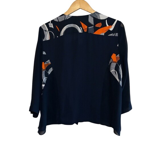 chicos jacket size 2. Navy Print W/orange Accent. Asymmetrical‎ Zipper Front - Picture 3 of 4